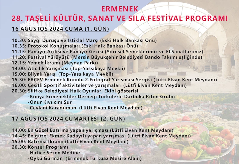 28. ERMENEK TAŞELİ KÜLTÜR, SANAT ve SILA FESTİVAL PROGRAMI BELLİ OLDU